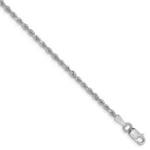 Solid 10k White Gold 2.00mm Diamond-Cut Quadruple Rope Chain Bracelet - with Secure Lobster Lock Clasp 7"