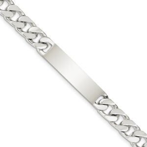 solid 925 sterling silver 8.5inch engravable curb cuban link id bracelet engravable identification name bar tag - with secure lobster lock clasp 8.5" (width = 10mm)