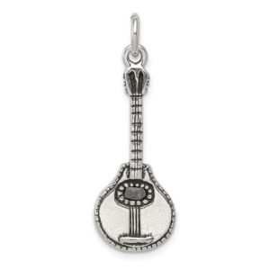 Solid 925 Sterling Silver Vintage Antiqued Mandolin Charm Pendant - 35mm x 11mm