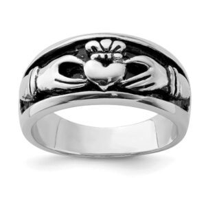 Solid 925 Sterling Silver and Vintage Antiqued Irish Claddagh Celtic Ring Band Size 7