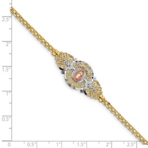 Solid 14k Yellow and White Gold Two Tone Virgin Mary Our Lady of Guadalupe Bracelet - with Secure Lobster Lock Clasp