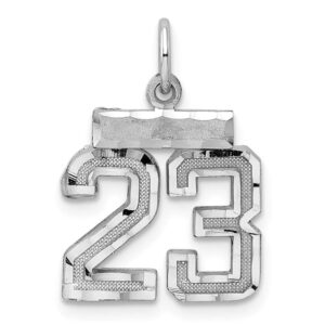 Solid 925 Sterling Silver Small Number # 23 Charm Pendant - 20mm x 14mm