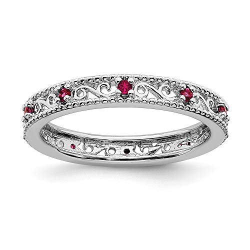 Solid 925 Sterling Silver Stackable Created Ruby Ring Eternity Band Size 10