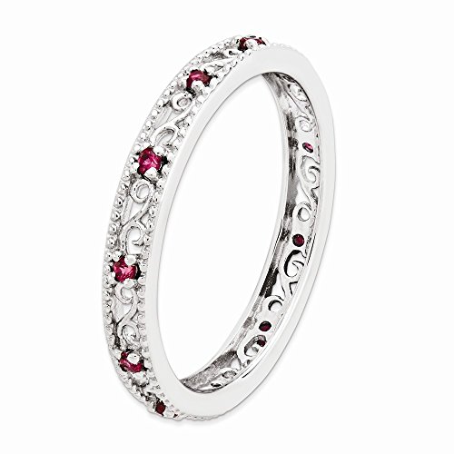 Solid 925 Sterling Silver Stackable Created Ruby Ring Eternity Band Size 10