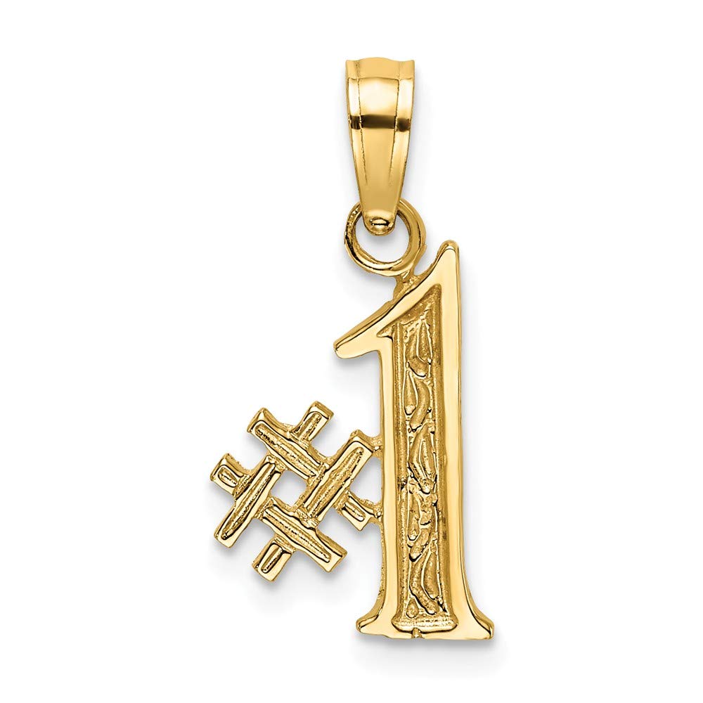 Solid 14k Yellow Gold Number One # 1 Charm Pendant - 13mm x 8mm