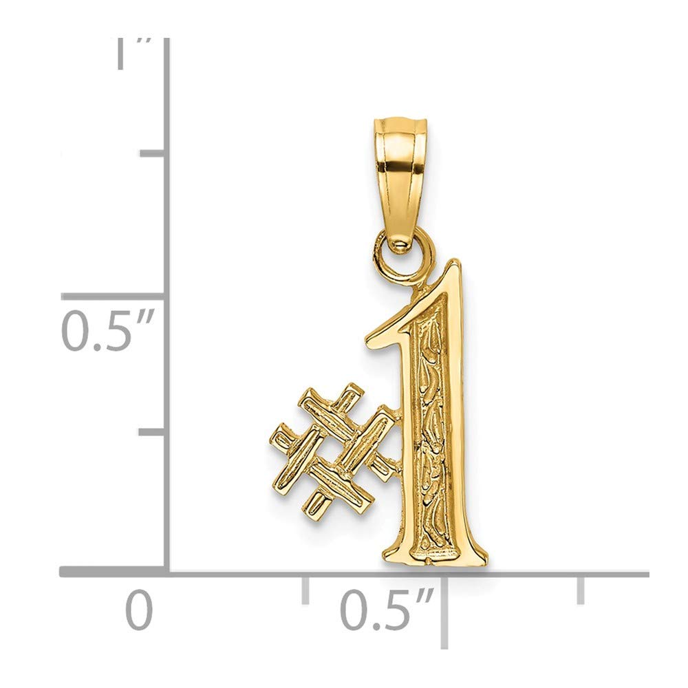 Solid 14k Yellow Gold Number One # 1 Charm Pendant - 13mm x 8mm