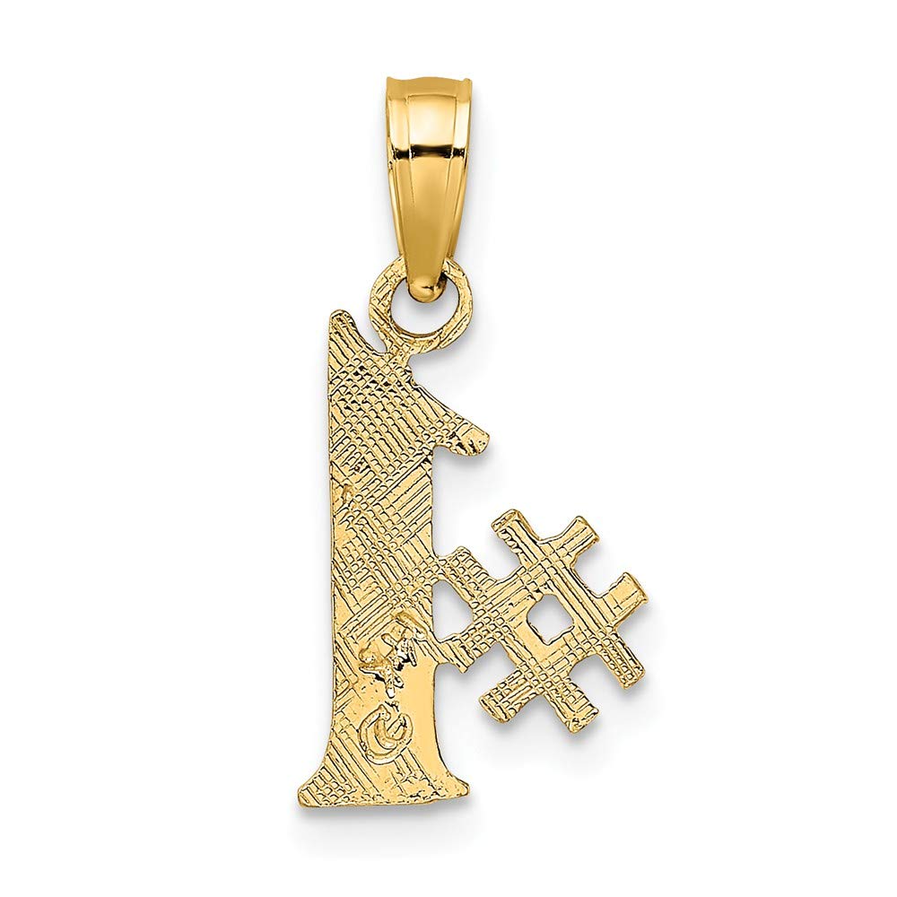 Solid 14k Yellow Gold Number One # 1 Charm Pendant - 13mm x 8mm