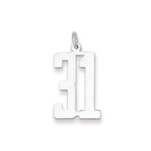 solid 925 sterling silver small elongated pol number 31 charm pendant - 20mm x 8mm