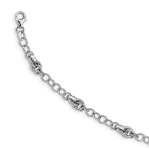 14K White Gold and Textured Unique Link Bracelet - with Secure Lobster Lock Clasp 7.75"