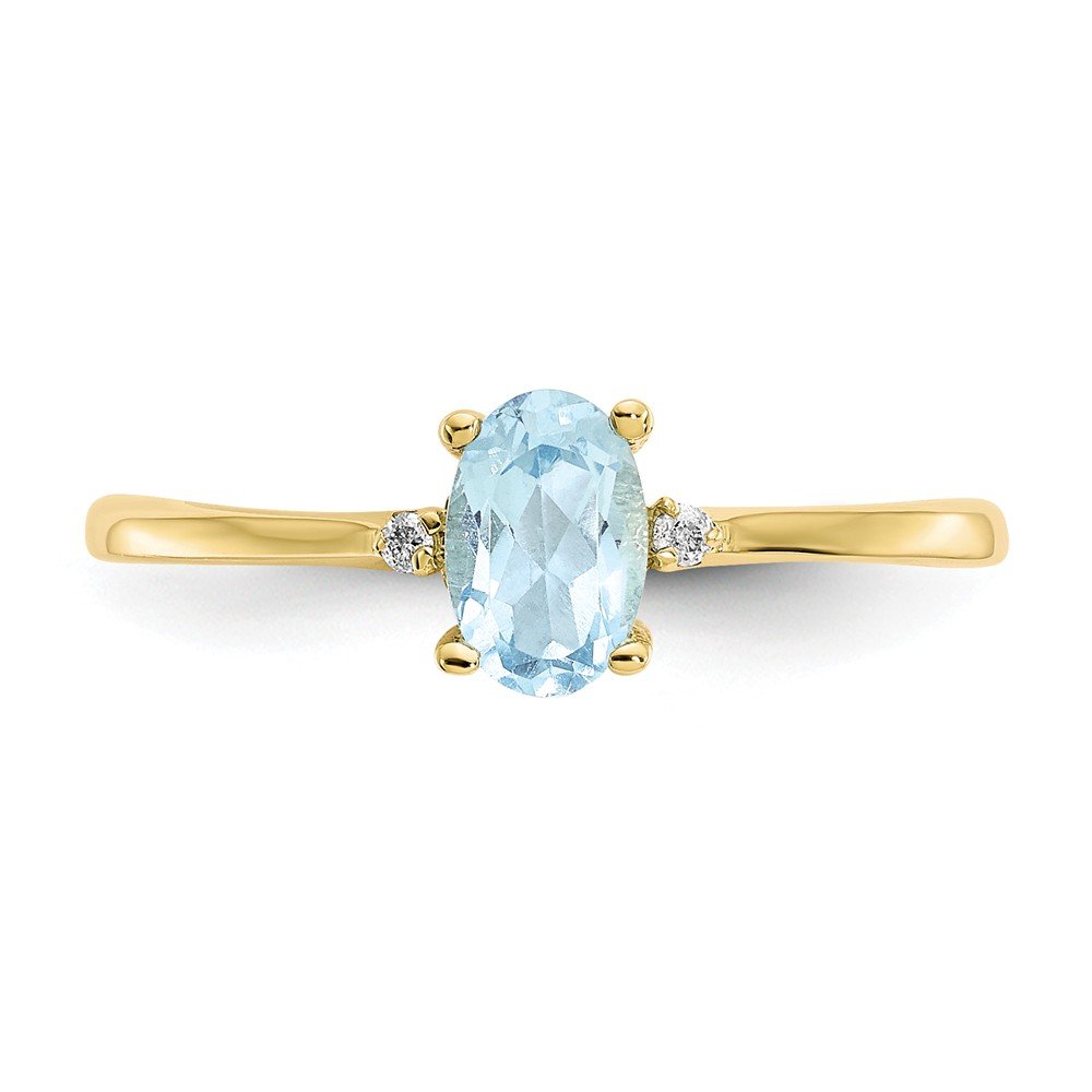 Solid 10k Yellow Gold Genuine Diamond and Aquamarine Blue March Gemstone Birthstone Engagement Ring Size 7 (.016 cttw.)