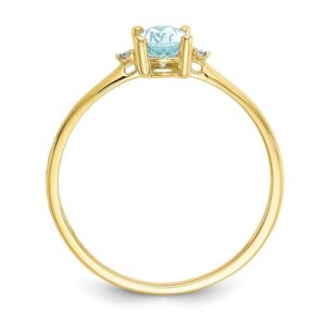 Solid 10k Yellow Gold Genuine Diamond and Aquamarine Blue March Gemstone Birthstone Engagement Ring Size 7 (.016 cttw.)