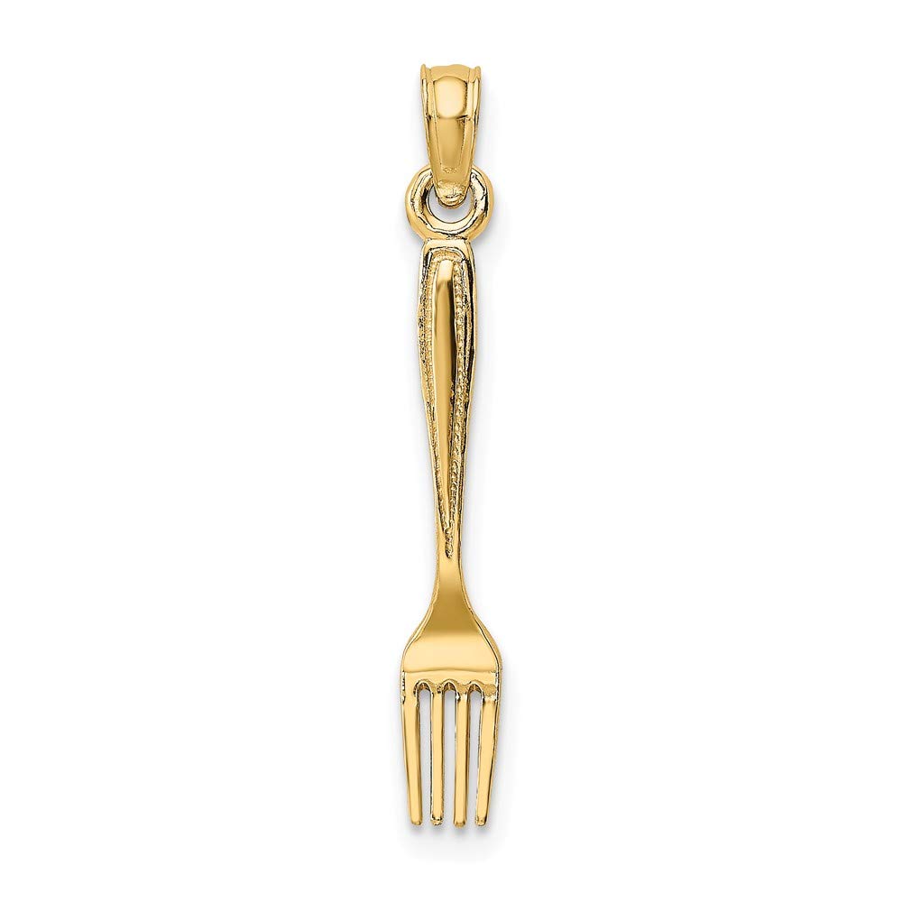 Solid 14k Yellow Gold 3-D and Table Fork Charm Pendant - 21mm x 3mm