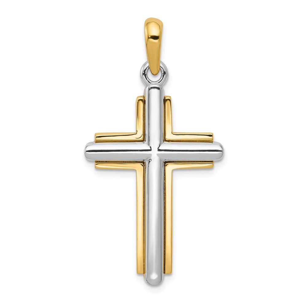 Solid 14k Yellow and White Gold Two Tone Cross Pendant Charm - 41mm x 20mm