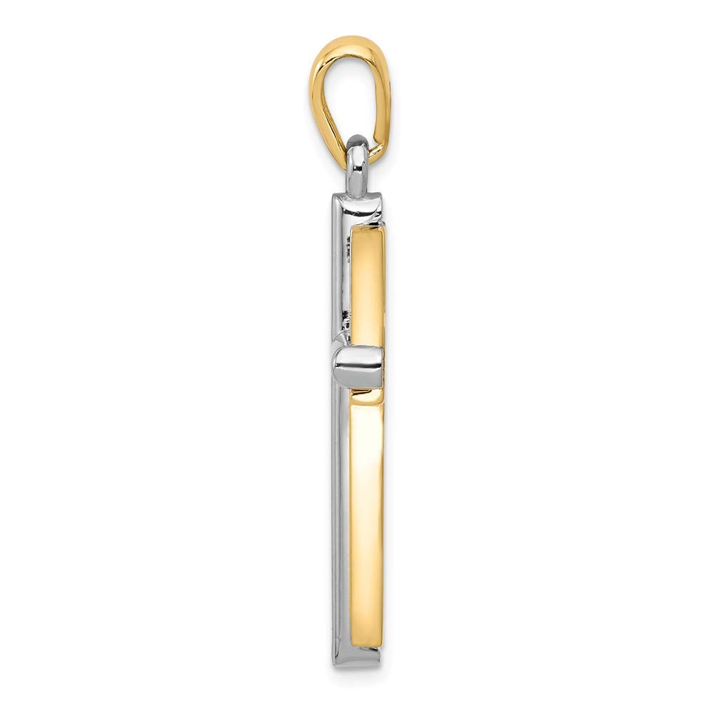 Solid 14k Yellow and White Gold Two Tone Cross Pendant Charm - 41mm x 20mm