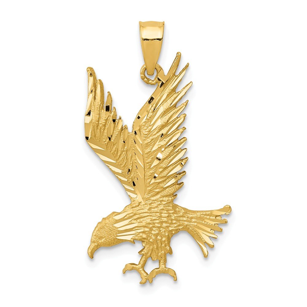 Solid 14k Yellow Gold Diamond-cut Eagle Pendant Charm - 30mm x 16mm