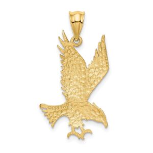 Solid 14k Yellow Gold Diamond-cut Eagle Pendant Charm - 30mm x 16mm