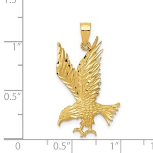 Solid 14k Yellow Gold Diamond-cut Eagle Pendant Charm - 30mm x 16mm