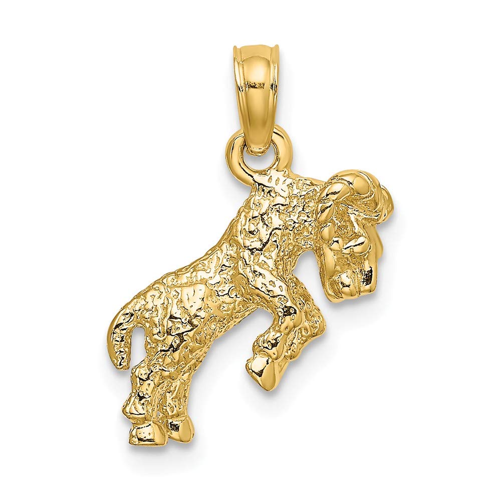 Solid 14k Yellow Gold 3-D Aries Zodiac Charm Pendant - 22mm x 8mm