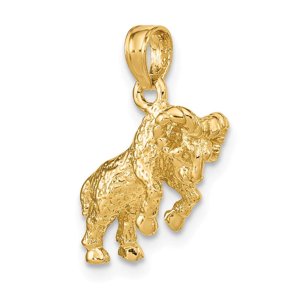 Solid 14k Yellow Gold 3-D Aries Zodiac Charm Pendant - 22mm x 8mm