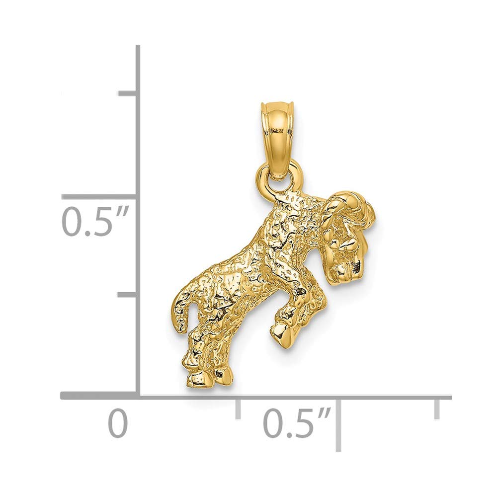 Solid 14k Yellow Gold 3-D Aries Zodiac Charm Pendant - 22mm x 8mm