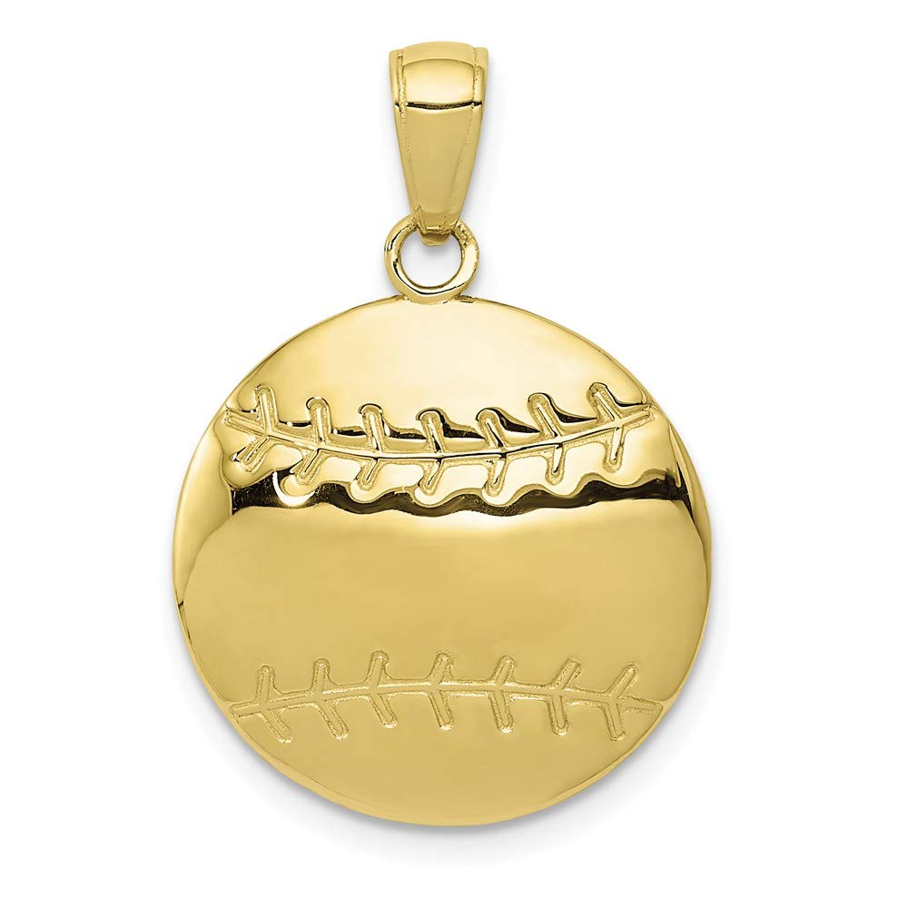 Solid 10k Yellow Gold Diamond-Cut Baseball Charm Pendant