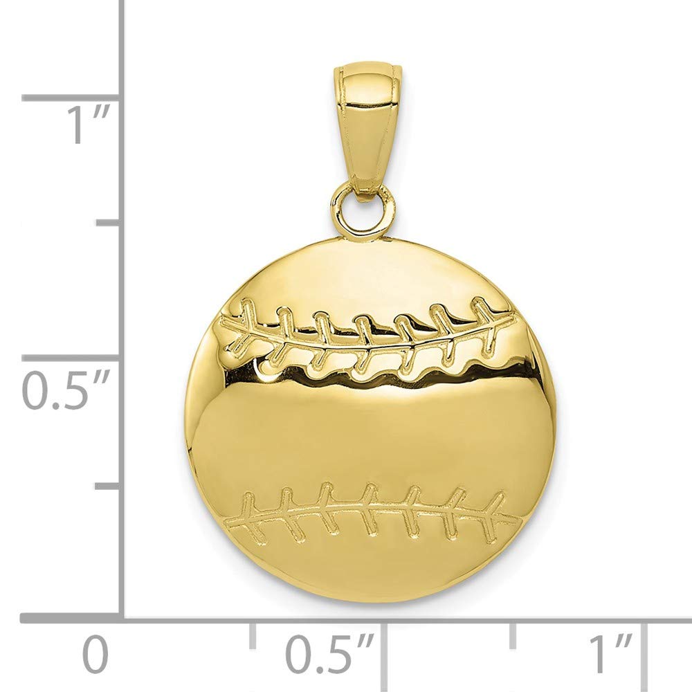 Solid 10k Yellow Gold Diamond-Cut Baseball Charm Pendant