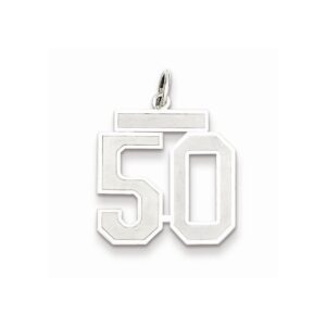 Solid 925 Sterling Silver Medium Number 50 Charm Brushed Matte Finish Pendant - 22mm x 18mm