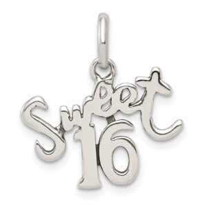 Solid 925 Sterling Silver Sweet 16 Charm Pendant - 19mm x 18mm