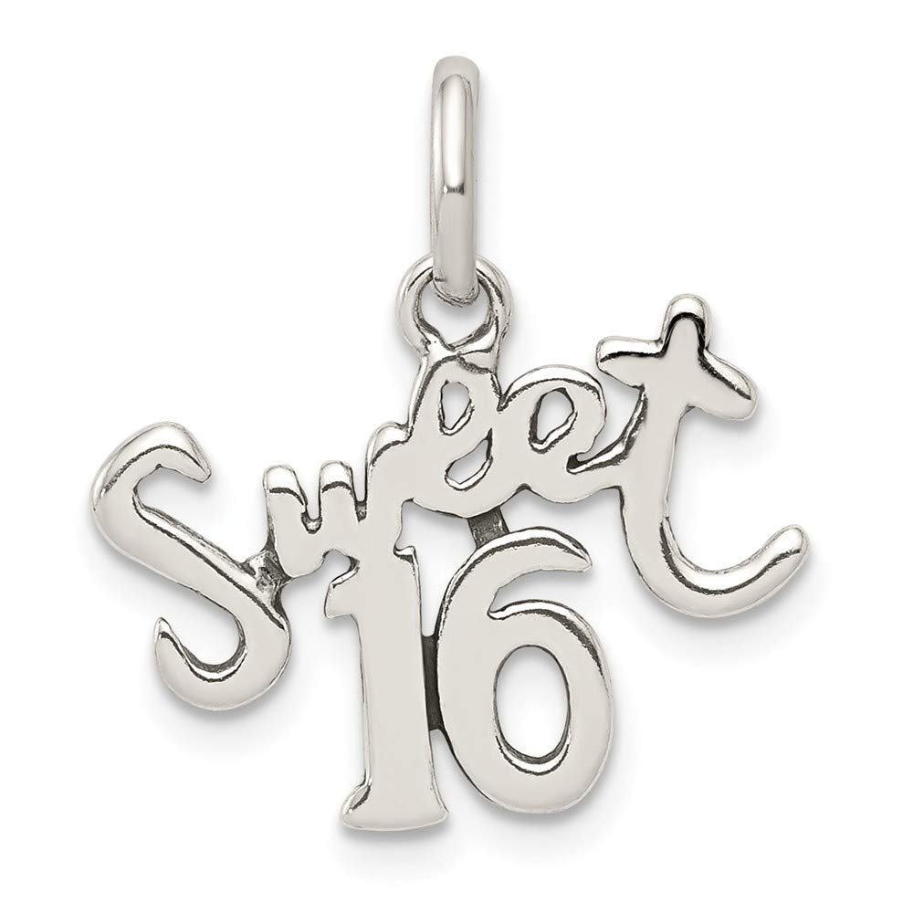 Solid 925 Sterling Silver Sweet 16 Charm Pendant - 19mm x 18mm