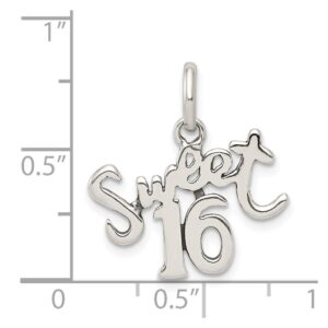 Solid 925 Sterling Silver Sweet 16 Charm Pendant - 19mm x 18mm