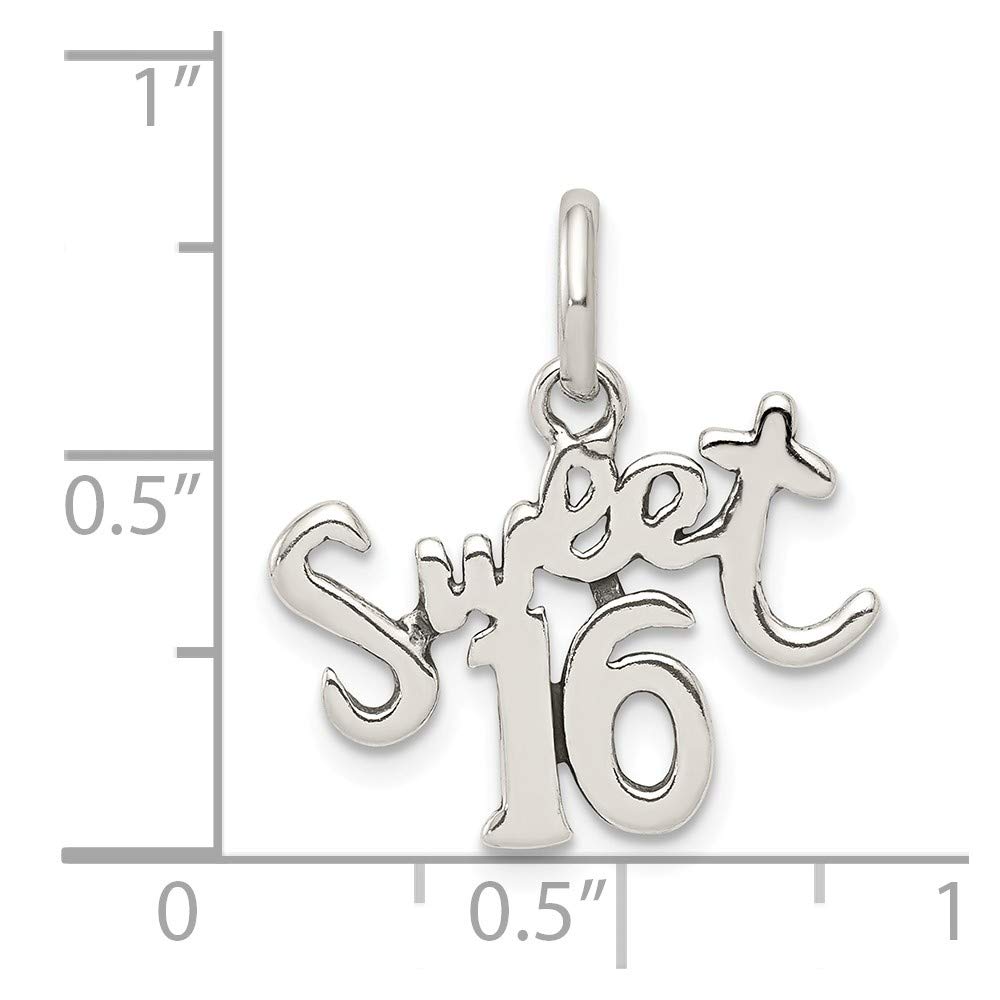 Solid 925 Sterling Silver Sweet 16 Charm Pendant - 19mm x 18mm