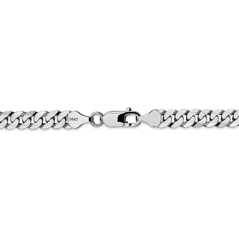 Solid 14k White Gold 6.25mm Beveled Curb Cuban Chain Bracelet - with Secure Lobster Lock Clasp 7"