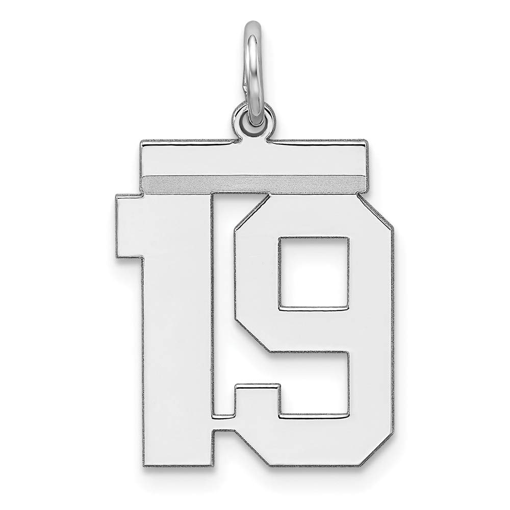 Solid 925 Sterling Silver Medium Number 19 Charm Pendant - 21mm x 16mm