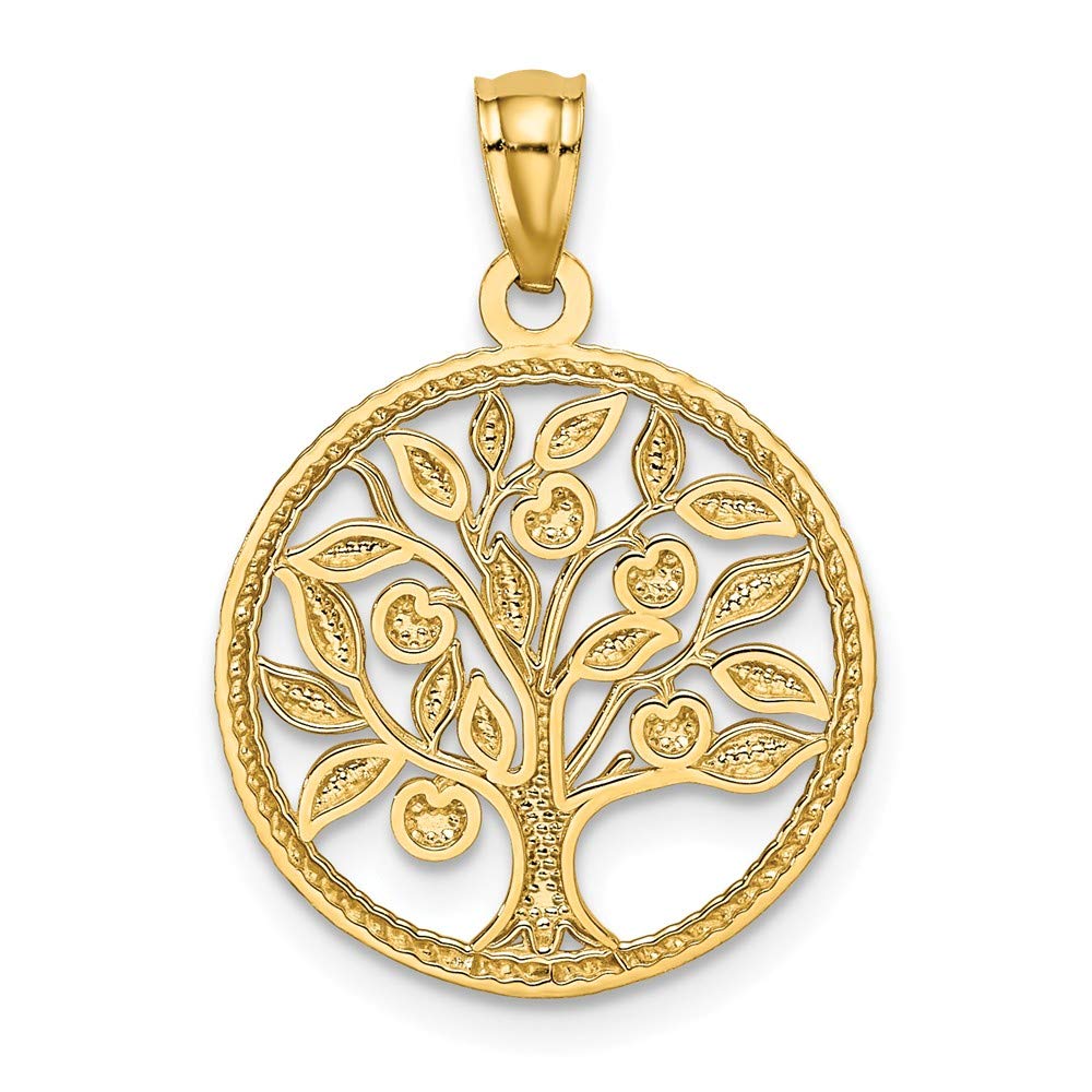 Solid 14k Yellow Gold Tree Of Life in Round Pendant Charm - 23mm x 16mm