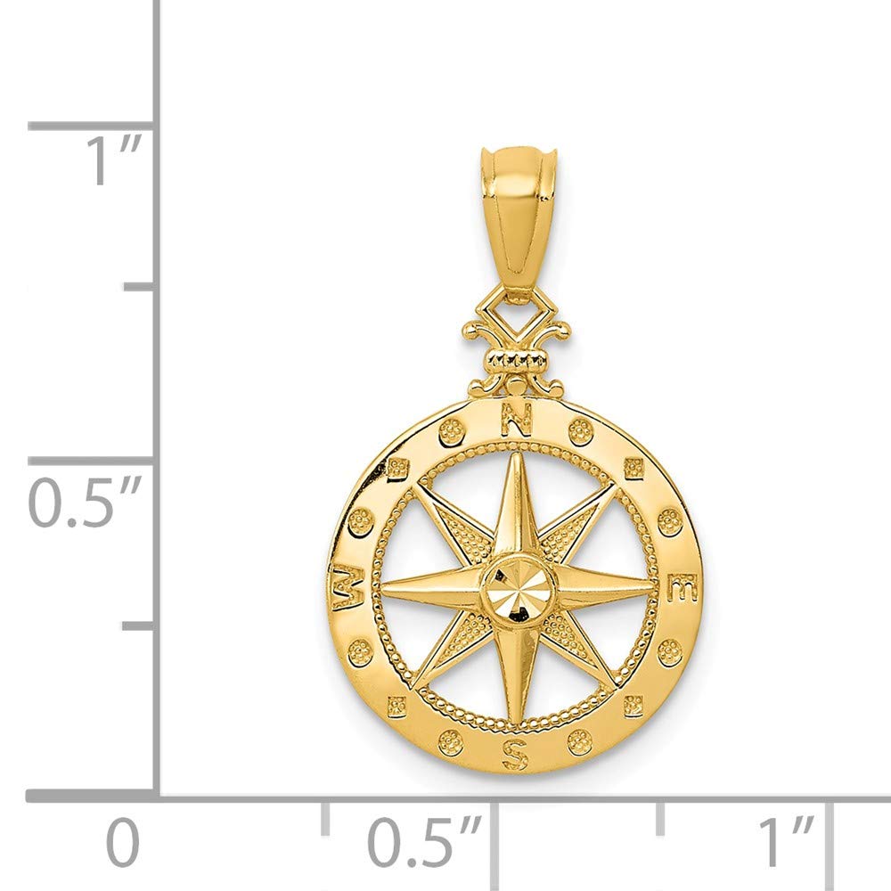 Solid 14k Yellow Gold Diamond-cut Compass Pendant Charm 22mm - Jewelry Gifts For Women Wife Mom Gifts For Men Husband Dad