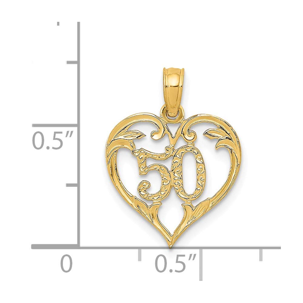 Solid 14k Yellow Gold 50 in Heart Cut-out Pendant Charm - 19mm x 14mm