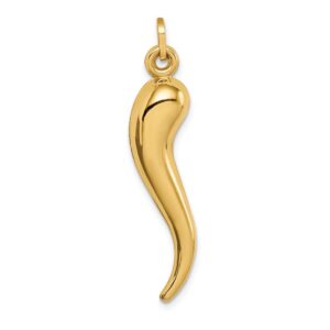 Sonia Jewels 14k Yellow Gold Cornicello Italian Horn Protection Charm Pendant - 33mm x 8mm