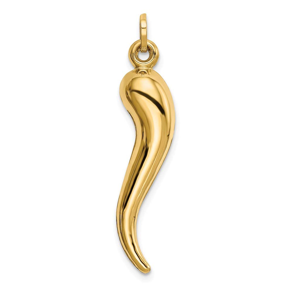 Sonia Jewels 14k Yellow Gold Cornicello Italian Horn Protection Charm Pendant - 33mm x 8mm