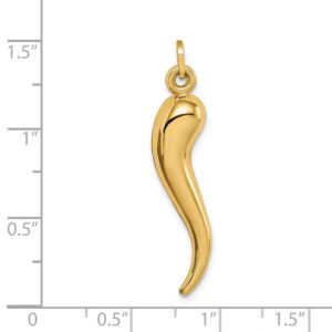 Sonia Jewels 14k Yellow Gold Cornicello Italian Horn Protection Charm Pendant - 33mm x 8mm