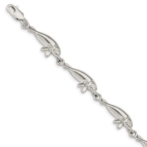 Solid 925 Sterling Silver Manatees Bracelet - with Secure Lobster Lock Clasp 7"