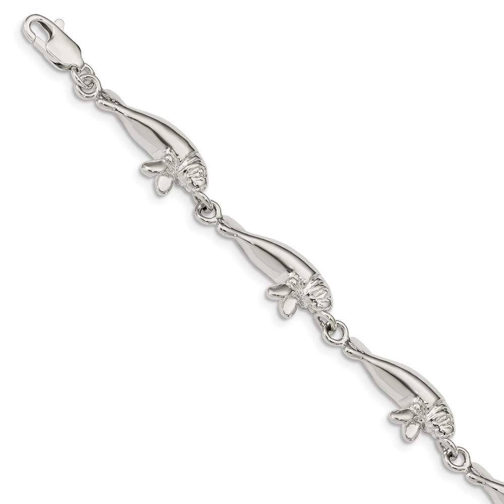 Solid 925 Sterling Silver Manatees Bracelet - with Secure Lobster Lock Clasp 7"