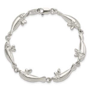 Solid 925 Sterling Silver Manatees Bracelet - with Secure Lobster Lock Clasp 7"