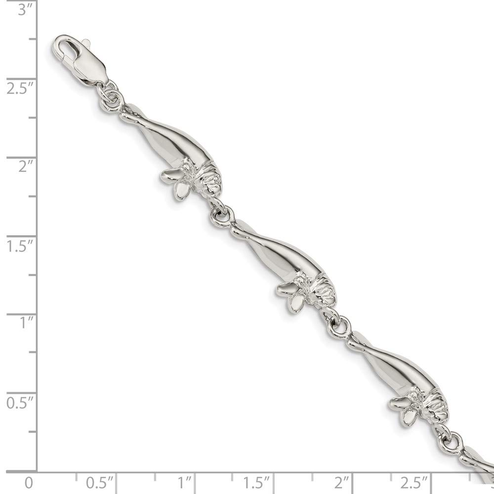 Solid 925 Sterling Silver Manatees Bracelet - with Secure Lobster Lock Clasp 7"