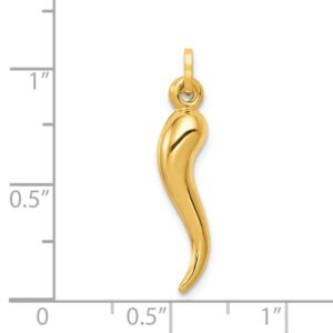 Sonia Jewels 14k Yellow Gold 3D Cornicello Italian Horn Protection Charm Pendant - 24mm x 6mm