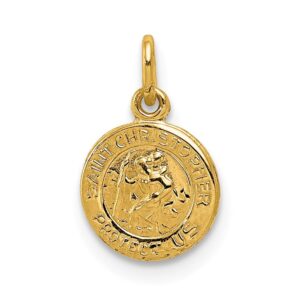 solid 14k yellow gold catholic patron saint christopher medal charm pendant - 14mm x 8mm