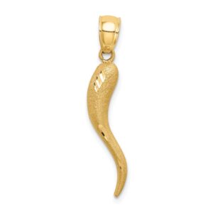 14k yellow gold solid diamond-cut cornicello italian horn protection charm pendant - 30mm x 5mm