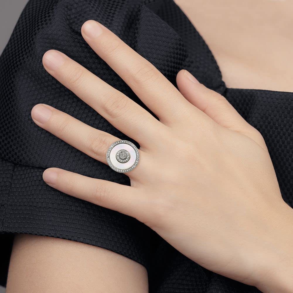 Solid Stainless Steel Mother of Pearl/Druzy Quartz and Crystal Ring Band Size 7