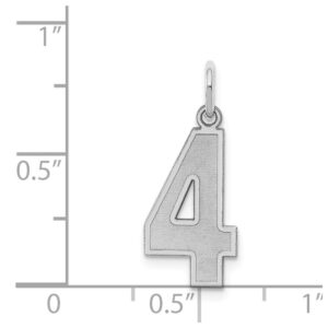 Solid 925 Sterling Silver Medium Number 4 Charm Brushed Matte Finish Pendant - 22mm x 9mm