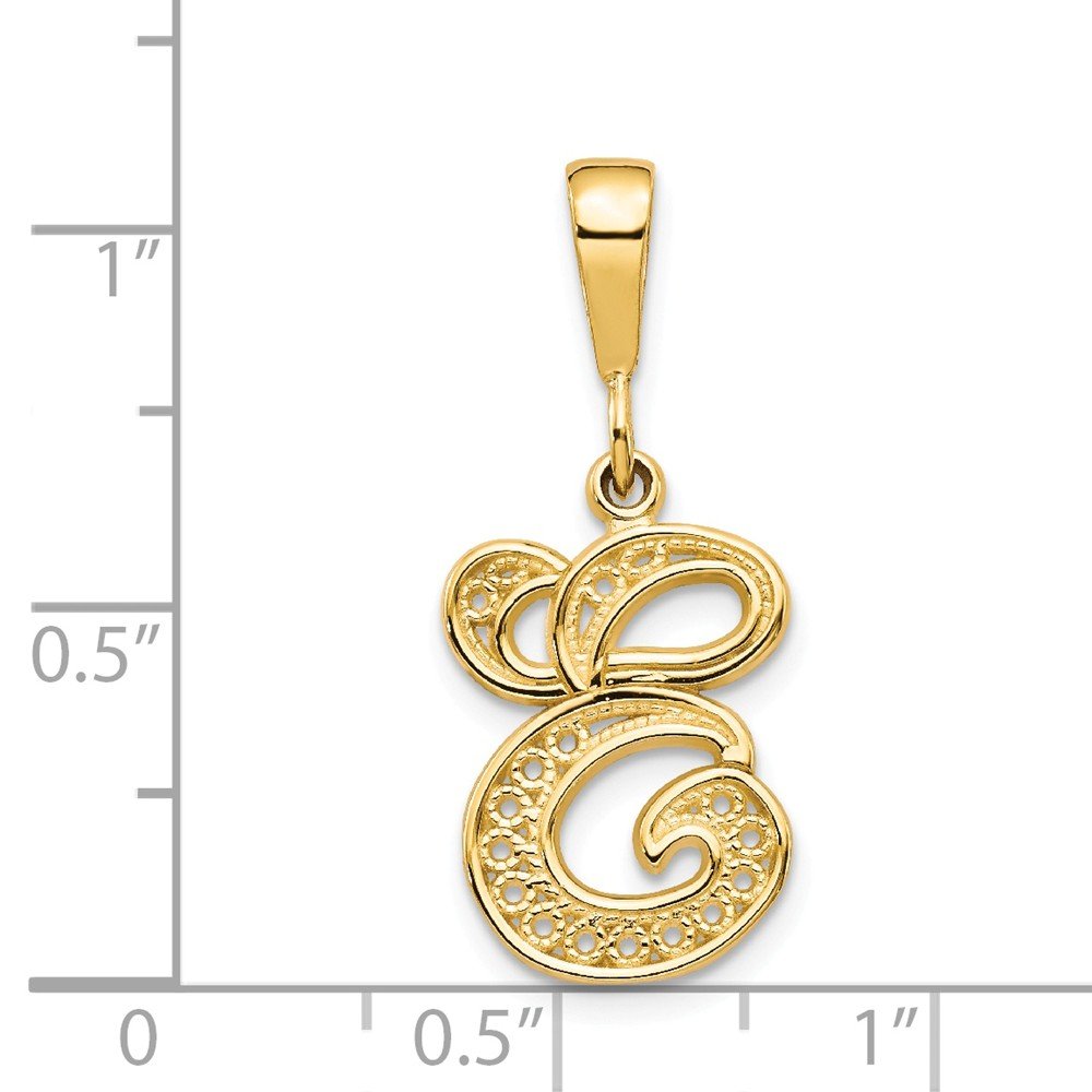 Solid 14k Yellow Gold Initial Letter E Alphabet Charm Pendant 28mm