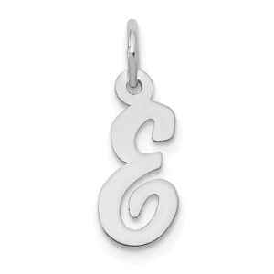 solid 14k white gold small script initial letter e alphabet charm pendant 17mm